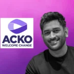 MS Dhoni with ACKO branding as investor and brand ambassador