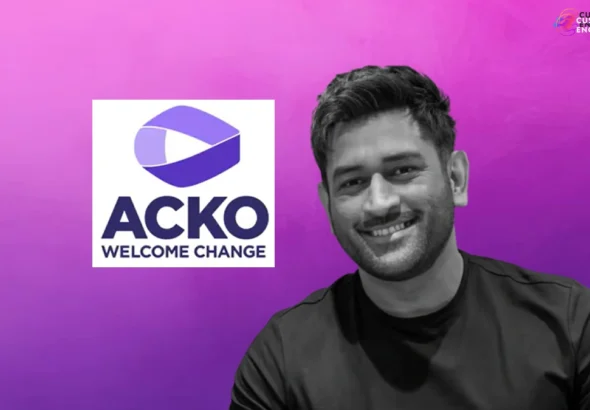 MS Dhoni with ACKO branding as investor and brand ambassador