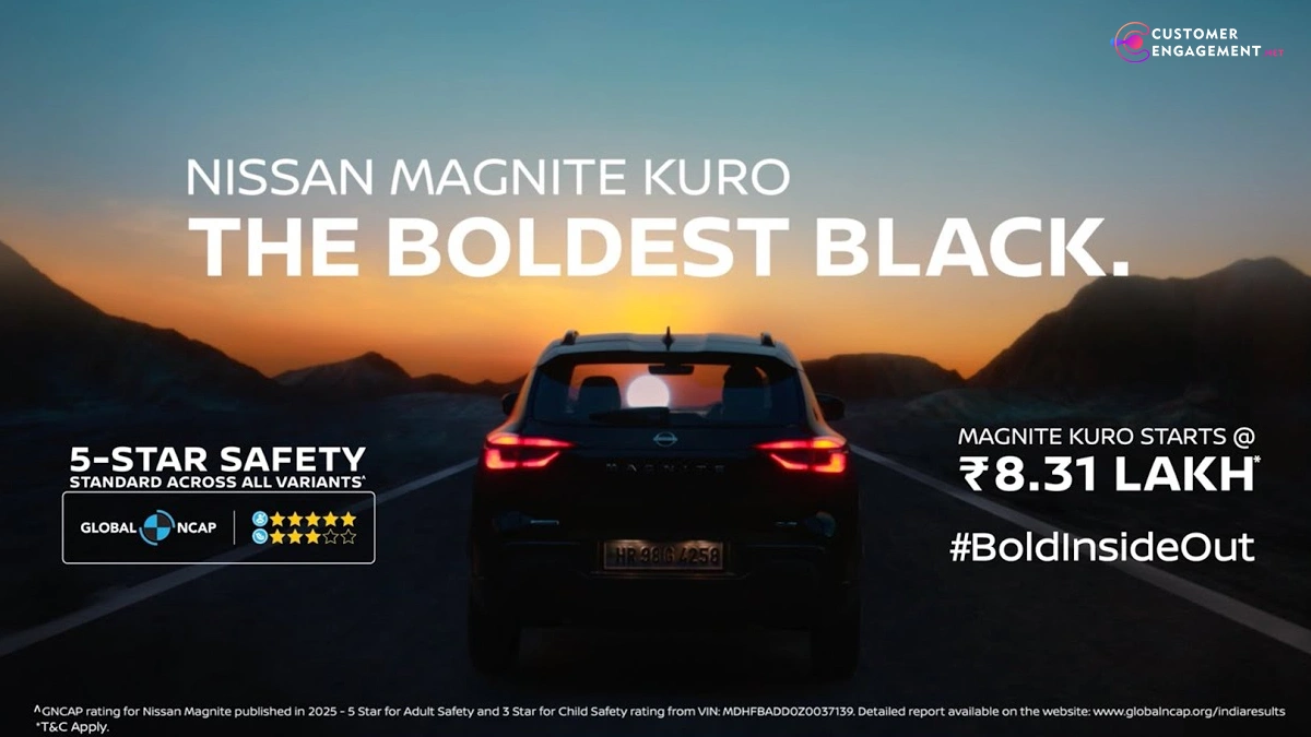 Nissan Magnite Kuro Edition showcasing all-black design under starry night sky in Ladakh