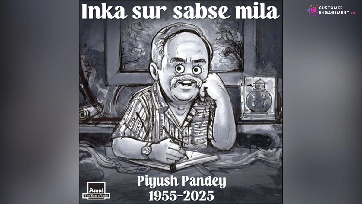 Amul creative artwork honouring Piyush Pandey, featuring his iconic moustache and writing legacy