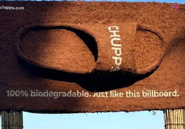 Chupps biodegradable billboard in Mumbai disintegrating in rain, symbolizing eco-friendly footwear