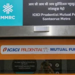 ICICI Prudential Mutual Fund branding displayed at Santacruz Metro Station, Mumbai Metro Line 3, with educational QR code panels