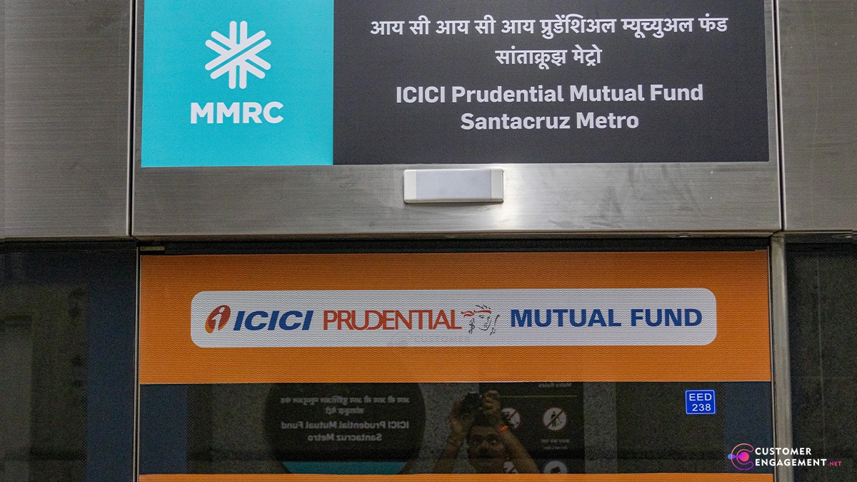 ICICI Prudential Mutual Fund branding displayed at Santacruz Metro Station, Mumbai Metro Line 3, with educational QR code panels