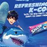 LOTTE Subak watermelon slice and Shark ice candy with vibrant Korean-inspired design