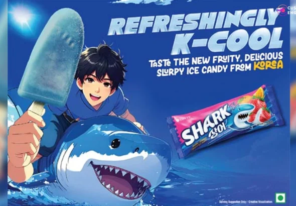 LOTTE Subak watermelon slice and Shark ice candy with vibrant Korean-inspired design