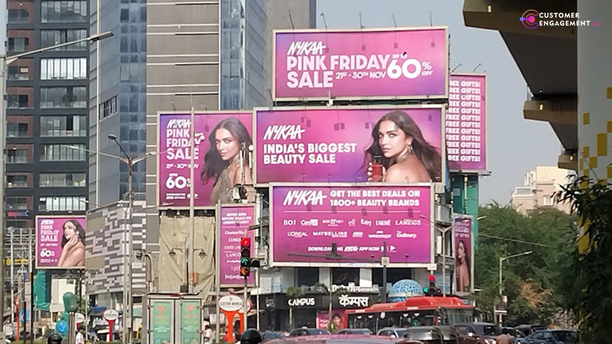 Nykaa Pink Friday sale OOH campaign featuring Deepika Padukone across Mumbai, Delhi NCR, and Bangalore metro locations