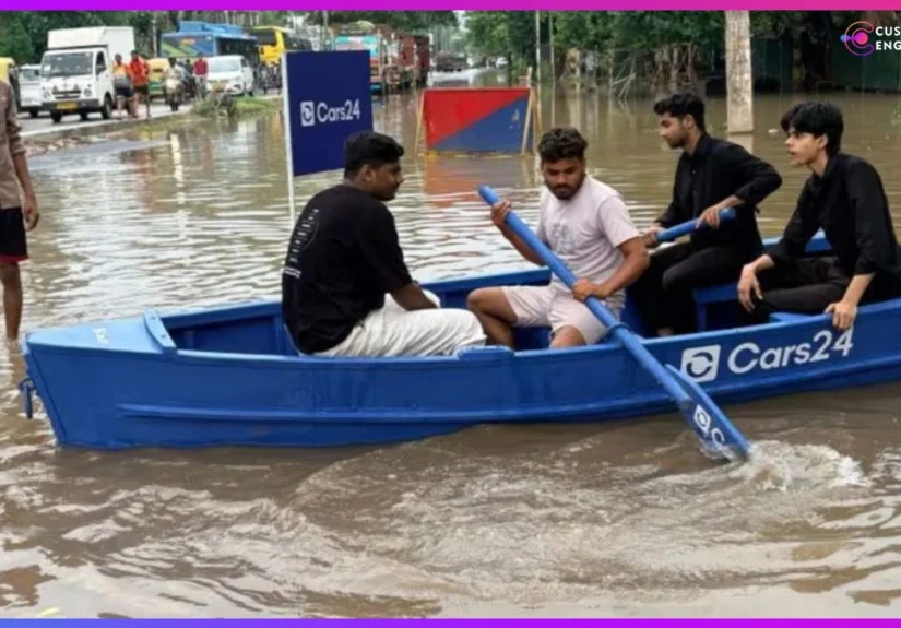 Cars24 boat Gurugram flooded road